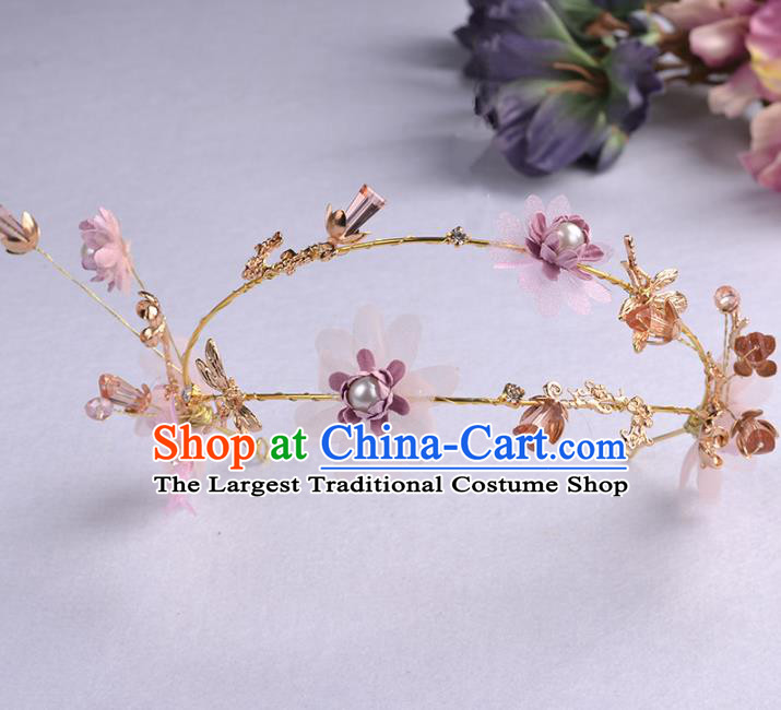 Handmade Baroque Bride Purple Flowers Dragonfly Hair Clasp Wedding Hair Jewelry Accessories for Women