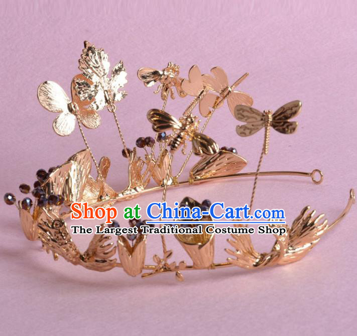 Top Grade Handmade Baroque Bride Golden Royal Crown Wedding Hair Jewelry Accessories for Women