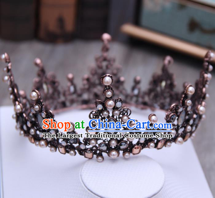 Top Grade Handmade Baroque Black Royal Crown Wedding Bride Hair Jewelry Accessories for Women