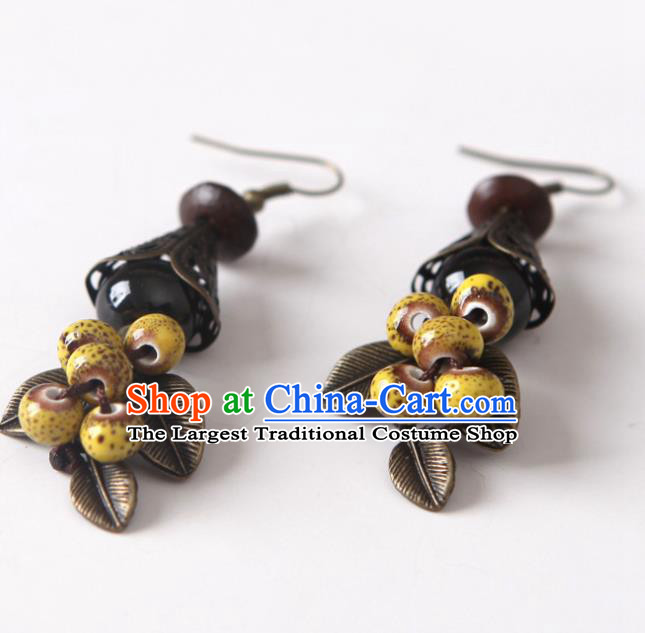 Top Grade Chinese Handmade Yellow Ceramics Beads Earrings for Women