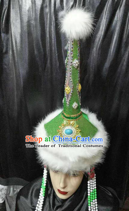 Traditional Chinese Mongol Nationality Dancing Costume Mongols Female Folk Dance Headwear Mongolian Minority Embroidery Costume