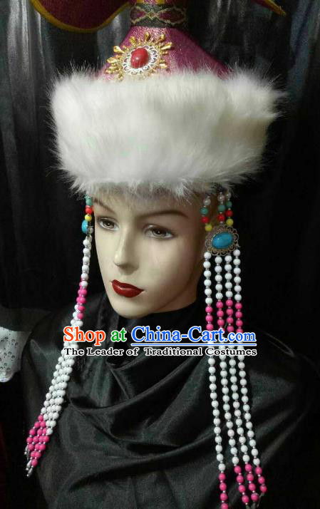Traditional Chinese Mongol Nationality Dancing Costume Mongols Female Folk Dance Headwear Mongolian Minority Embroidery Costume