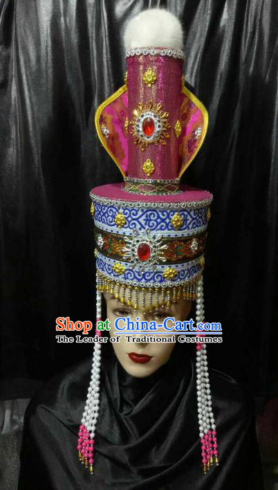 Chinese Traditional Mongolian Bride Hats China Mongol Nationality Queen Wedding Headwear for Women