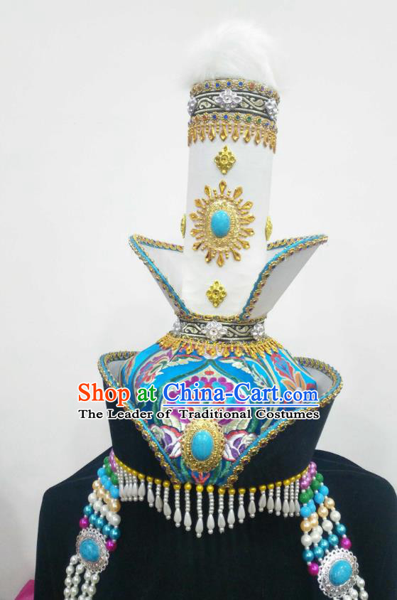 Traditional Chinese Mongol Nationality Dancing Costume Mongols Female Folk Dance Headwear Mongolian Minority Embroidery Costume