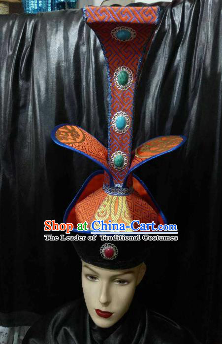 Traditional Chinese Mongol Nationality Dancing Costume Mongols Female Folk Dance Headwear Mongolian Minority Embroidery Costume