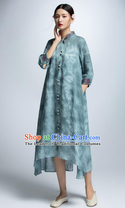 Chinese Traditional Blue Cheongsam Dress China National Costume for Women