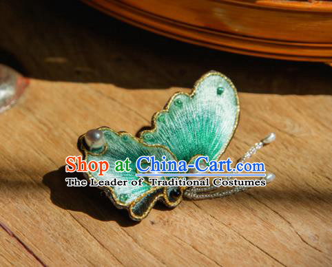 Chinese Traditional Cheongsam Accessories Embroidered Green Butterfly Brooch for Women