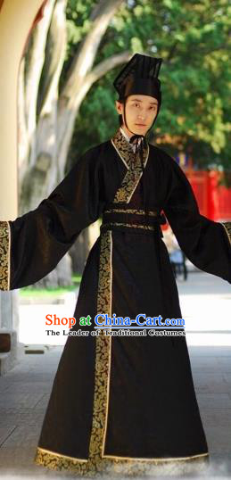 Chinese Ancient Han Dynasty Scholar Swordsman Embroidered Costume for Men