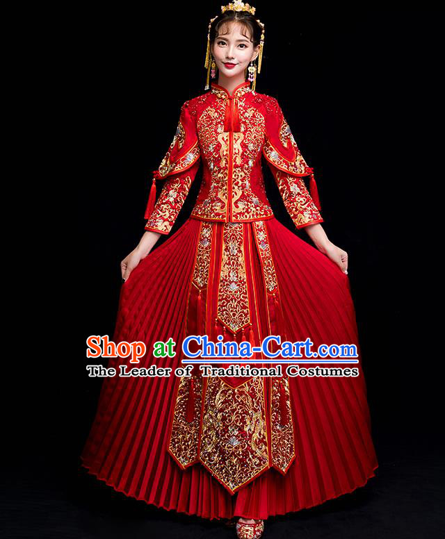 Chinese Traditional Wedding Toast Costumes China Ancient Bride Xiuhe Suit Embroidered Clothing for Women