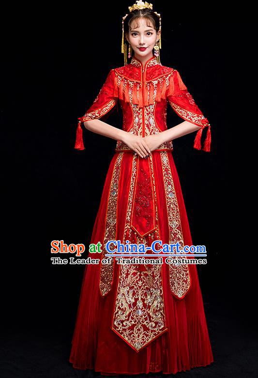 Chinese Traditional Wedding Embroidered Toast Costumes China Ancient Bride Xiuhe Suit Clothing for Women