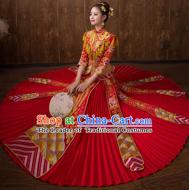 Traditional Chinese Wedding Costumes Traditional Xiuhe Suits Ancient Chinese bridal Full Dress