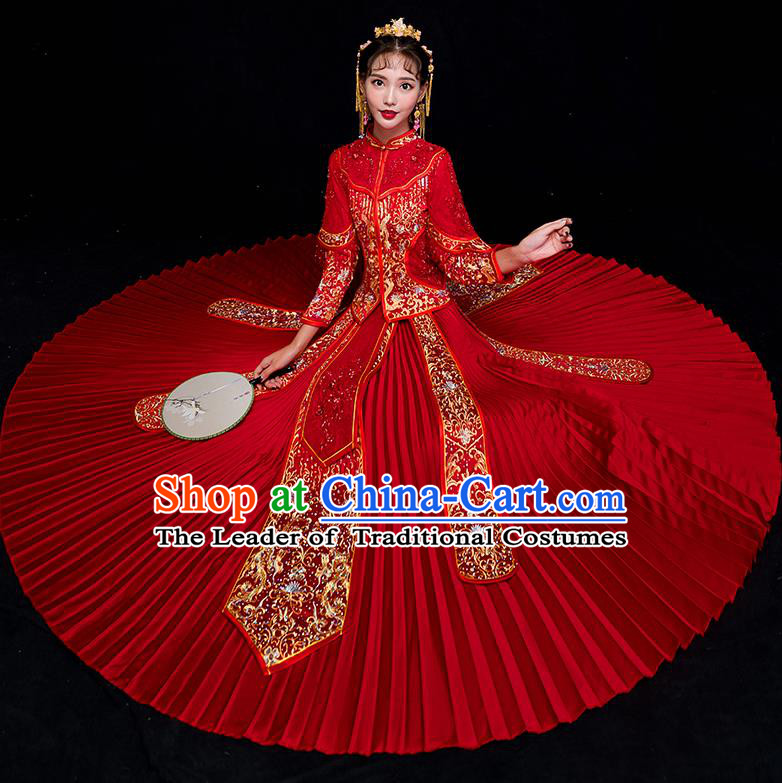 Traditional Chinese Wedding Costumes Traditional Xiuhe Suits Ancient Chinese bridal Full Dress