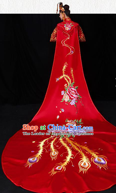 Chinese Traditional Wedding Embroidered Cloak Ancient Bride Xiuhe Suit Clothing for Women