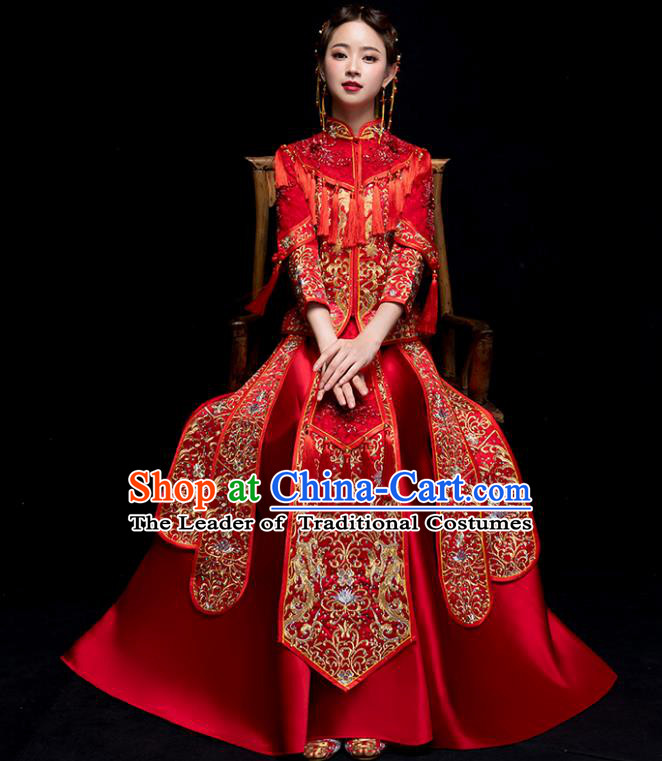 Chinese Traditional Wedding Embroidered Costume Ancient Bride Xiuhe Suit Clothing for Women