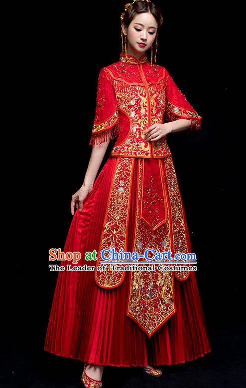 Chinese Traditional Embroidered Wedding Dress Ancient Bride Xiuhe Suit for Women