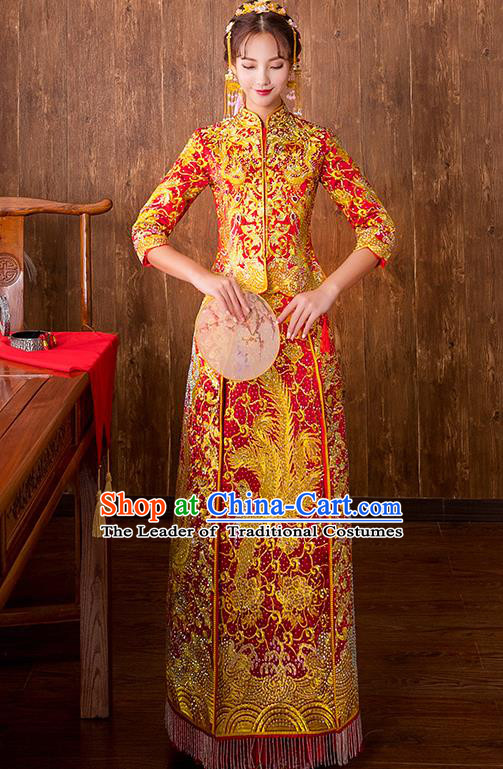 Traditional Chinese Wedding Costumes Traditional Xiuhe Suits Ancient Chinese bridal Full Dress