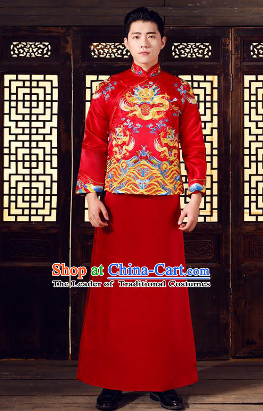 Chinese Traditional Bridegroom Embroidered Costume Ancient Tang Suit Clothing for Men