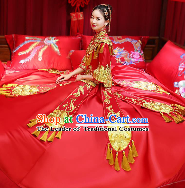 Traditional Chinese Wedding Costumes Traditional Xiuhe Suits Ancient Chinese bridal Full Dress