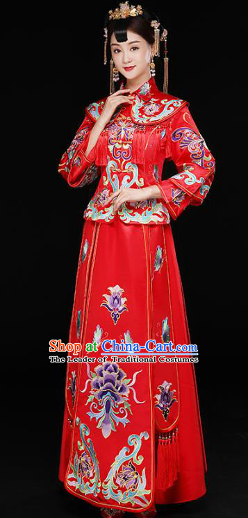 Chinese Traditional Xiuhe Suit Longfeng Flown Ancient Bottom Drawer Wedding Dress for Women