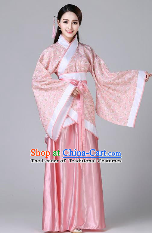 Chinese Ancient Drama Han Dynasty Princess Embroidered Pink Hanfu Dress for Women