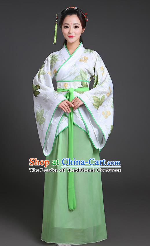Chinese Ancient Drama Han Dynasty Princess Embroidered Green Hanfu Dress for Women