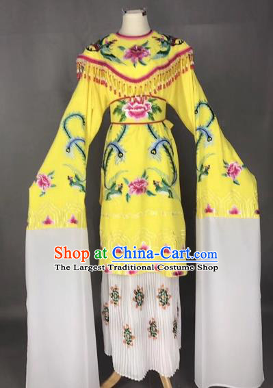 Chinese Traditional Peking Opera Imperial Consort Yellow Dress Beijing Opera Diva Embroidered Phoenix Costumes for Adults