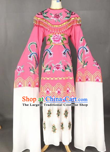 Chinese Traditional Peking Opera Imperial Consort Pink Dress Beijing Opera Diva Embroidered Phoenix Costumes for Adults