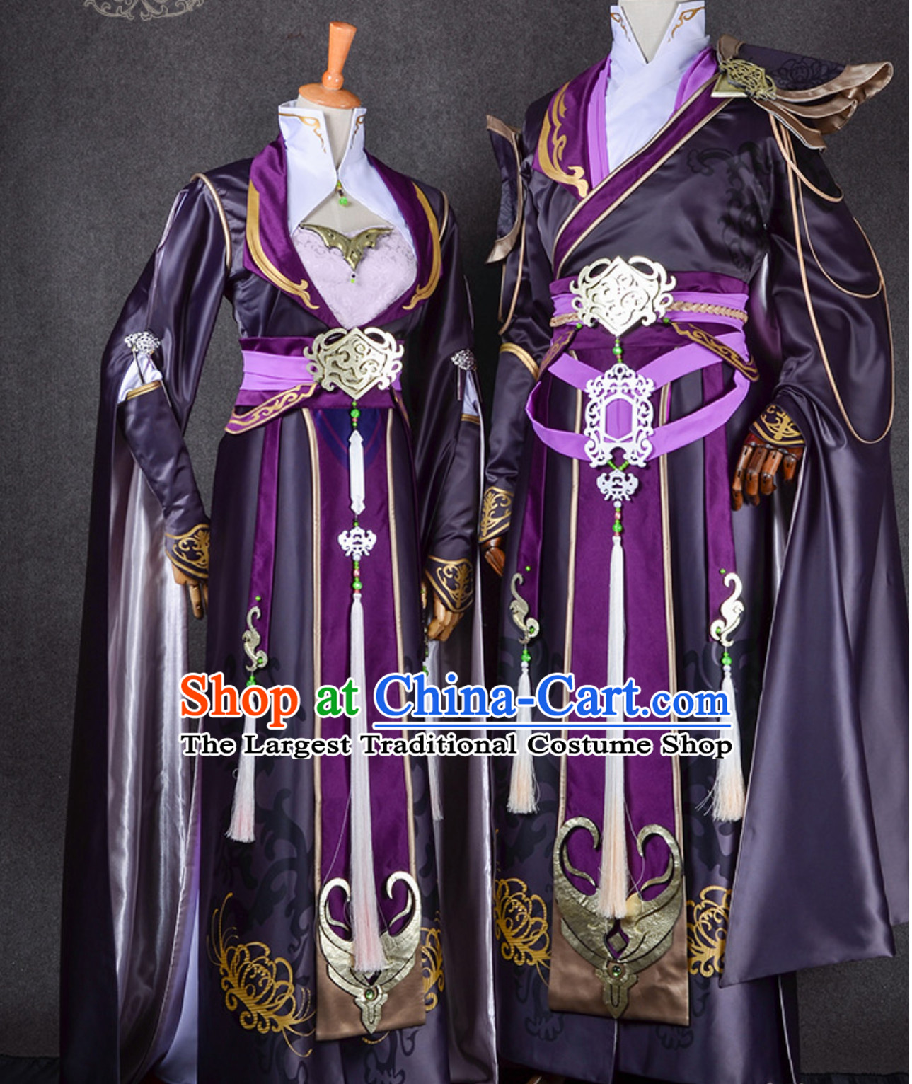 Ancient Chinese Swordsman Swordswoman Cosplay Superhero Costumes 2 Complete Sets for TV Show Film or Performance