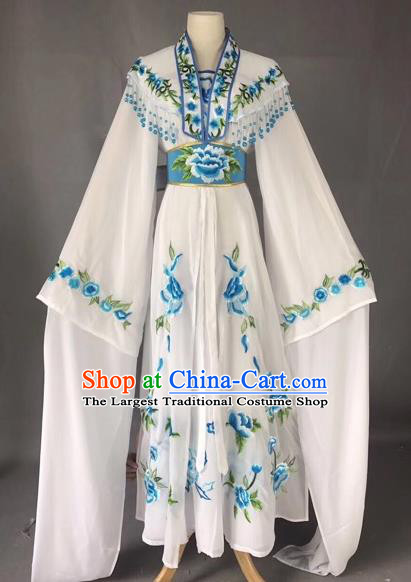 Chinese Peking Opera Actress White Dress Traditional Beijing Opera Rich Lady Embroidered Costumes for Adults