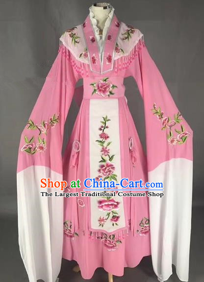 Chinese Peking Opera Diva Pink Dress Traditional Beijing Opera Rich Lady Embroidered Costumes for Adults