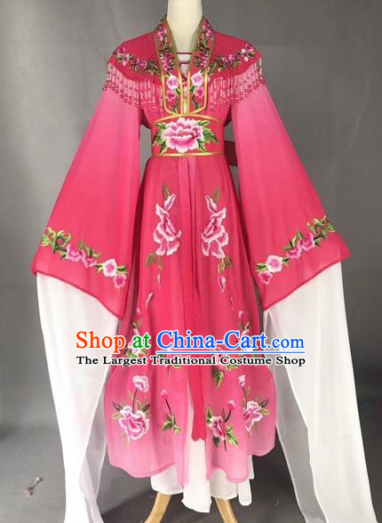 Chinese Peking Opera Actress Rosy Dress Traditional Beijing Opera Rich Lady Embroidered Costumes for Adults