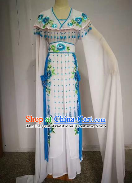 Chinese Ancient Peking Opera Actress Embroidered White Dress Traditional Beijing Opera Diva Costumes for Adults