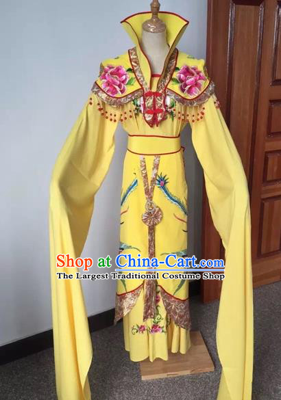 Chinese Ancient Peking Opera Empress Embroidered Yellow Dress Traditional Beijing Opera Diva Costumes for Adults