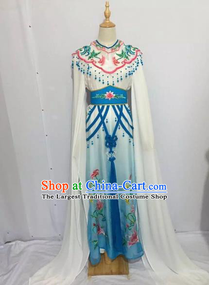 Traditional Chinese Peking Opera Rich Lady Costume Beijing Opera Diva Fairy Blue Dress for Adults