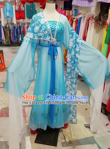 Traditional Chinese Peking Opera Princess Costume Beijing Opera Diva Fairy Blue Dress for Adults
