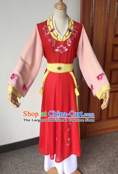 Chinese Beijing Opera Young Lady Red Dress Ancient Maidservants Costume for Adults