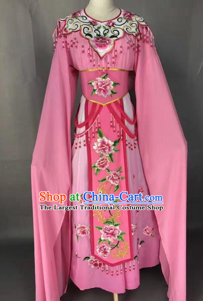 Chinese Shaoxing Opera Princess Pink Embroidered Dress Traditional Beijing Opera Diva Costume for Adults
