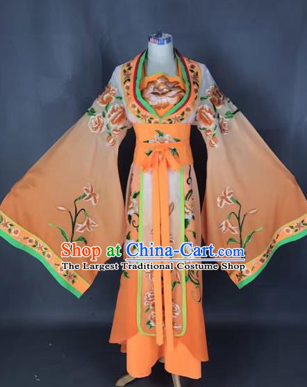 Chinese Traditional Peking Opera Diva Orange Embroidered Dress Ancient Imperial Consort Costume for Adults