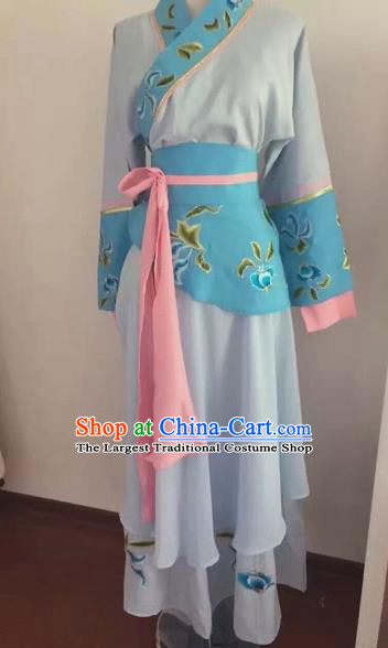 Chinese Huangmei Opera Maidservants Blue Dress Traditional Beijing Opera Diva Costume for Adults