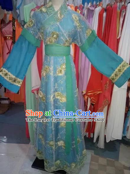 Chinese Traditional Peking Opera Diva Blue Dress Ancient Palace Lady Costume for Adults