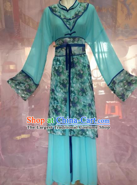Chinese Beijing Opera Maidservants Green Clothing Ancient Countrywoman Costume for Adults