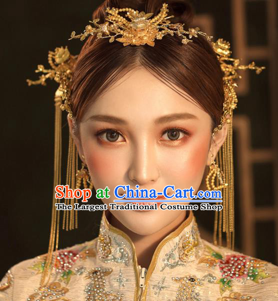 Chinese Ancient Hanfu Wedding Hair Accessories Traditional Golden Hair Clasp Hairpins for Women