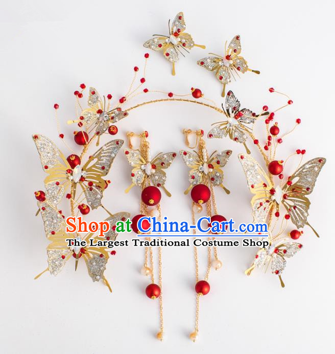 Top Grade Wedding Hair Accessories Bride Crystal Golden Butterfly Royal Crown Headwear for Women