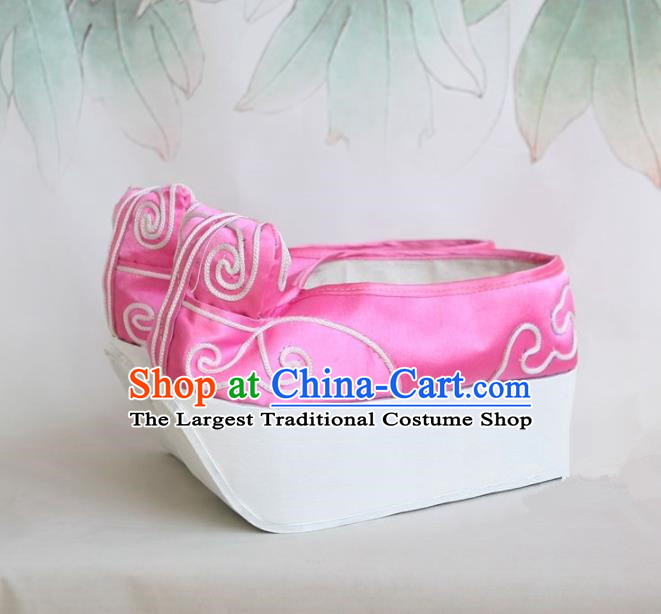 Chinese Traditional Beijing Opera Niche Shoes Beijing Opera Pink Embroidered Shoes for Men