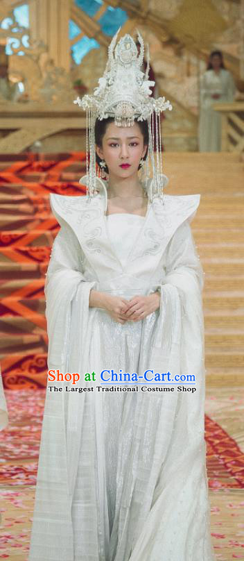 Chinese Ancient Peri Queen Hanfu Dress The Honey Sank Like Frost Ashes of Love Empress Costumes and Headpiece for Women