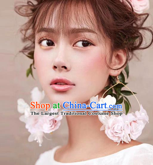 Top Grade Bride Wedding Ear Accessories Pink Flowers Earrings for Women