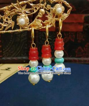 Chinese Ancient Agate Earrings Qing Dynasty Manchu Palace Lady Ear Accessories for Women