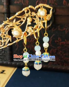 Chinese Ancient Blueing Earrings Qing Dynasty Manchu Palace Lady Three Strings Ear Accessories for Women