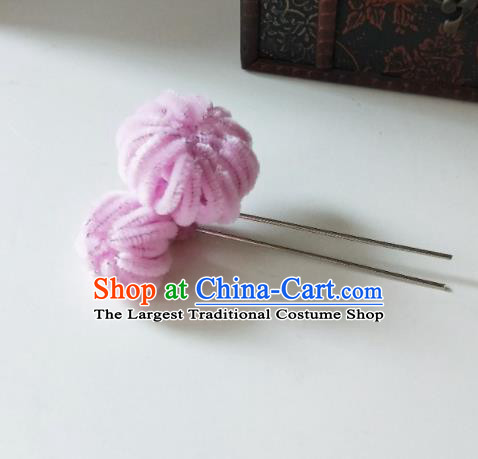 Chinese Ancient Qing Dynasty Hair Accessories Pink Velvet Flower Hairpins for Women