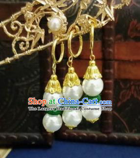 Chinese Ancient Pearls Earrings Qing Dynasty Manchu Palace Lady Three Strings Ear Accessories for Women